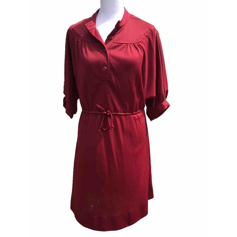 Vtg 70s Disco Mod Batwing Women's MIDI Dress Maroon Red Polyester Women’s M L